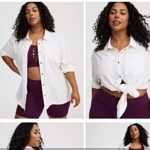 Torrid TRU Cream Active Over Shirt Stretch Woven Blouse Plus Size 2